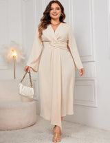 Women Plus Size Solid Twist Front Wrap Maxi Dress - PRUSES
