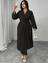 Women Plus Size Solid Twist Front Wrap Maxi Dress - PRUSES