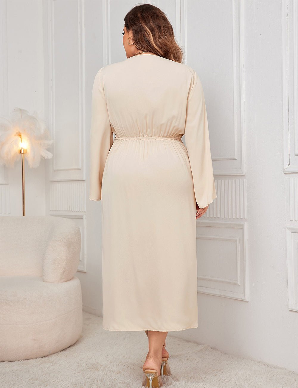 Women Plus Size Solid Twist Front Wrap Maxi Dress - PRUSES