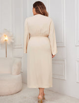 Women Plus Size Solid Twist Front Wrap Maxi Dress - PRUSES