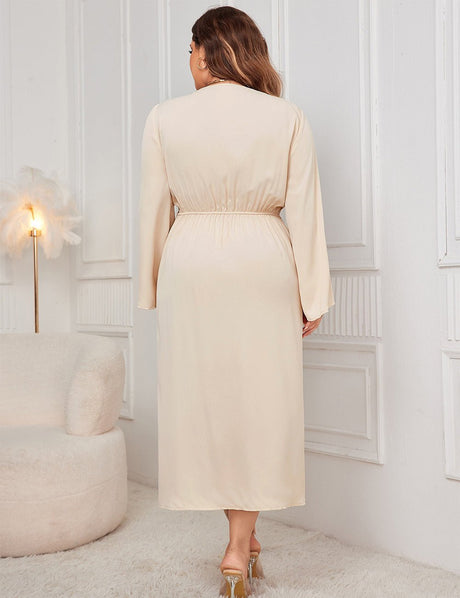 Women Plus Size Solid Twist Front Wrap Maxi Dress - PRUSES