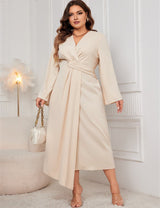 Women Plus Size Solid Twist Front Wrap Maxi Dress - PRUSES