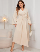 Women Plus Size Solid Twist Front Wrap Maxi Dress - PRUSES