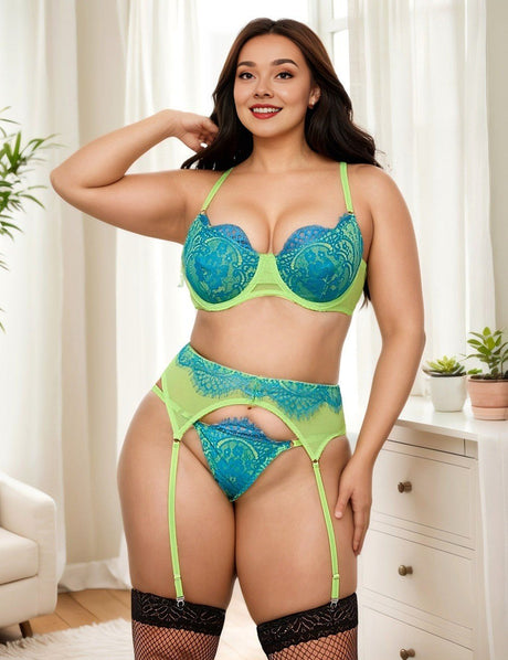 Women Plus Size Spliced Eyelash Lace Bra Set | PRUSES - PRUSES