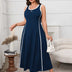 Navy Plus Size Sporty Contrast Stripe A-Line Sleeveless Dress