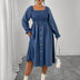 Women Plus Size Square Neck Smocked Button Down Midi Dress - PRUSES