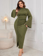 Women Plus Size Stand Collar Wide Sleeve Pleated Maxi Dress - PRUSES