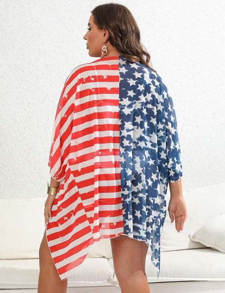 Women Plus Size Stars and Stripes Contrast Cover - Up | PRUSES - PRUSES