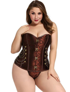 Women Plus Size Steampunk Brocade Corset with Chains - PRUSES