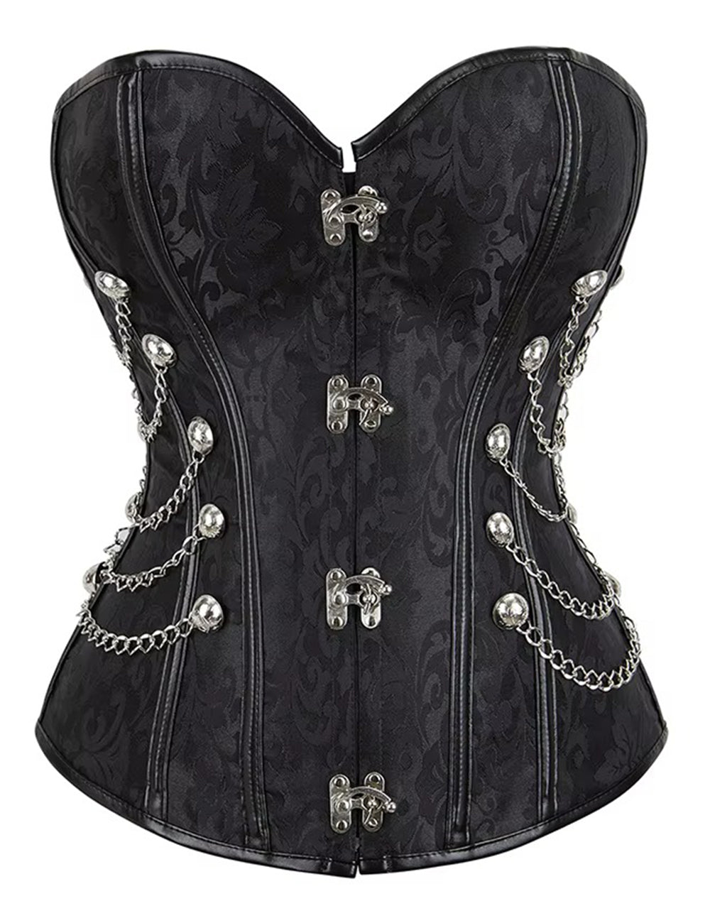 Women Plus Size Steampunk Brocade Corset with Chains - PRUSES