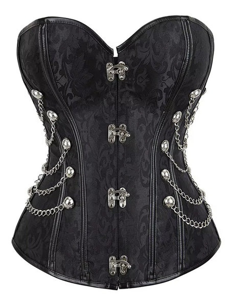Women Plus Size Steampunk Brocade Corset with Chains - PRUSES