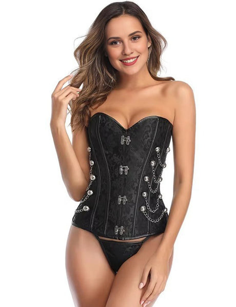 Women Plus Size Steampunk Brocade Corset with Chains - PRUSES