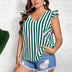 Women Plus Size Stripe Print Ruffled Short Sleeve Blouse | PRUSES - PRUSES