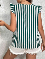 Women Plus Size Stripe Print Ruffled Short Sleeve Blouse | PRUSES - PRUSES