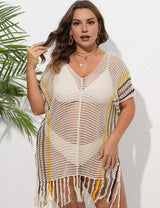 Women Plus Size Striped Contrast Stitching Beach Cover Up | PRUSES - PRUSES