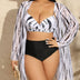Women Plus Size Striped Gathered Bikini 3 Piece Set - PRUSES