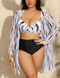 Women Plus Size Striped Gathered Bikini 3 Piece Set - PRUSES