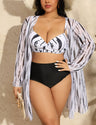 Women Plus Size Striped Gathered Bikini 3 Piece Set - PRUSES