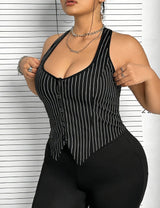 Women Plus Size Striped Hang Neck Tank Top | PRUSES - PRUSES