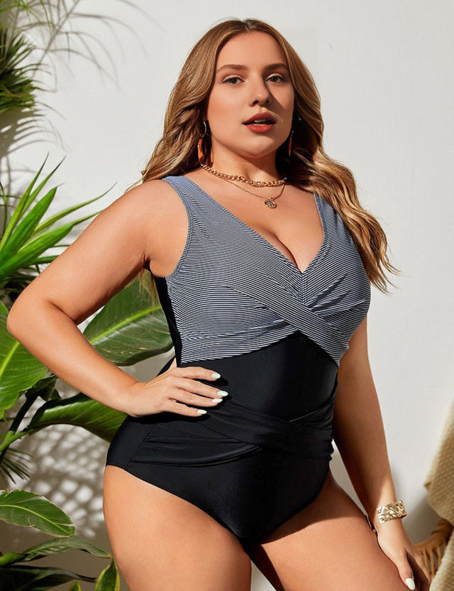 Women Plus Size Striped High Elastic One Piece Swimsuit | PRUSES - PRUSES