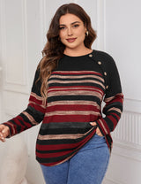 Women Plus Size Striped long - sleeved loose top | PRUSES - PRUSES