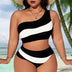Women Plus Size Striped Patchwork Hollow Out One - Piece Swimsuit - PRUSES