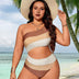 Women Plus Size Striped Patchwork Hollow Out One - Piece Swimsuit - PRUSES