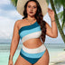 Women Plus Size Striped Patchwork Hollow Out One - Piece Swimsuit - PRUSES