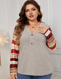 Women Plus Size Striped Patchwork Long - Sleeved Shirt |PRUSES - PRUSES