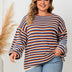 Women Plus Size Striped Round Neck Casual Knit Sweater - PRUSES