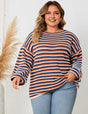 Women Plus Size Striped Round Neck Casual Knit Sweater - PRUSES