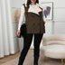 Women Plus Size Suede Dark Brown Lapel Collar Vest Coat - PRUSES