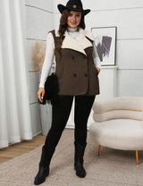 Women Plus Size Suede Dark Brown Lapel Collar Vest Coat - PRUSES