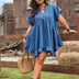 Plus Size Summer V-Neck Denim Ruffle Hem Dress