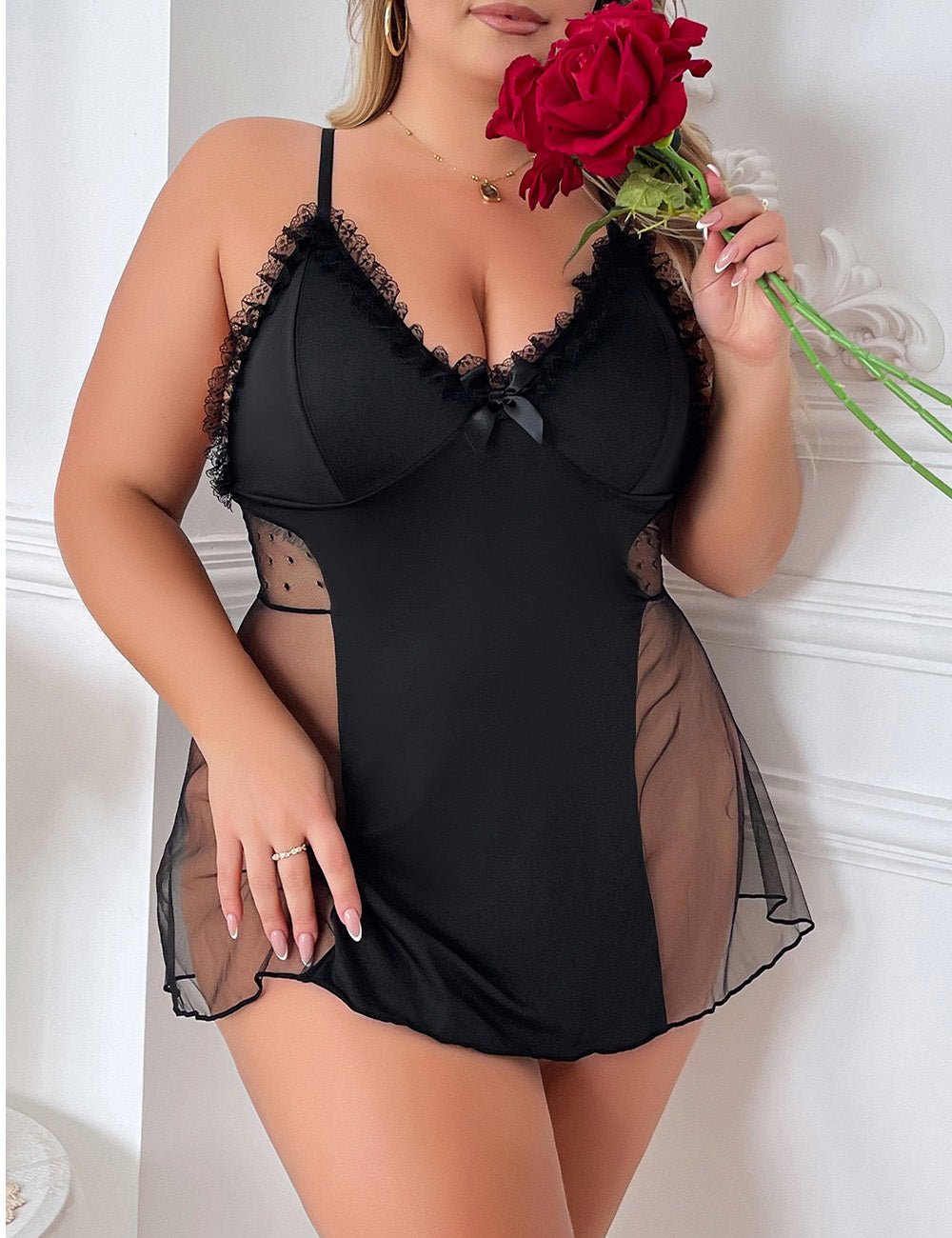 Women Plus Size Suspender Mesh See - Through Babydoll | PRUSES - PRUSES