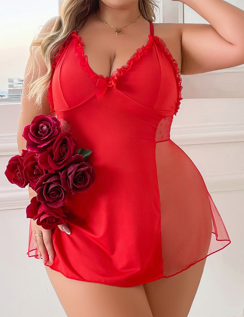 Women Plus Size Suspender Mesh See - Through Babydoll | PRUSES - PRUSES