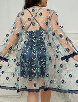 Women Plus Size Suspender Nightdress Lace Embroidery Jacket Two - piece Set - PRUSES