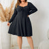 Women Plus Size Sweater Skater Long Sleeve Dress - PRUSES