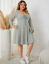 Women Plus Size Sweater Skater Long Sleeve Dress - PRUSES