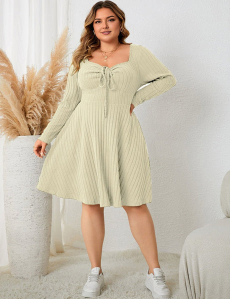 Women Plus Size Sweater Skater Long Sleeve Dress - PRUSES