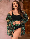 Women Plus Size Three Piece Long Sleeve Blouse Bikini Set - PRUSES