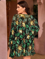 Women Plus Size Three Piece Long Sleeve Blouse Bikini Set - PRUSES