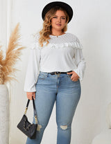 Women Plus Size Tie Back Ruffles Long Sleeve Knitted Blouse | PRUSES - PRUSES