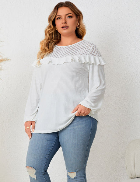 Women Plus Size Tie Back Ruffles Long Sleeve Knitted Blouse | PRUSES - PRUSES