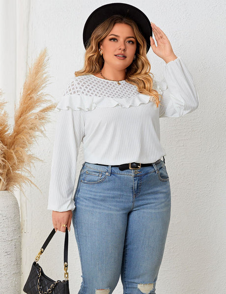 Women Plus Size Tie Back Ruffles Long Sleeve Knitted Blouse | PRUSES - PRUSES