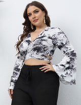 Women Plus Size Tie - Dye Multi - Way Wrap Top with Bell Sleeves | PRUSES - PRUSES