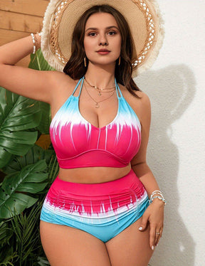 Women Plus Size Tie - Dye Printed High - Waist Bikini Set | PRUSES - PRUSES