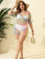 Women Plus Size Tie - Dye Sheer Mesh Beach Cover Up | PRUSES - PRUSES