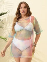 Women Plus Size Tie - Dye Sheer Mesh Beach Cover Up | PRUSES - PRUSES
