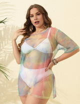 Women Plus Size Tie - Dye Sheer Mesh Beach Cover Up | PRUSES - PRUSES